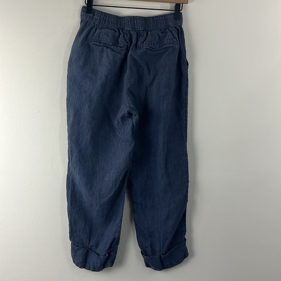 Sigrid Olsen Blue 100% Linen Cropped Rolled Cuffed Pants Womens Size M - Picture 2 of 9